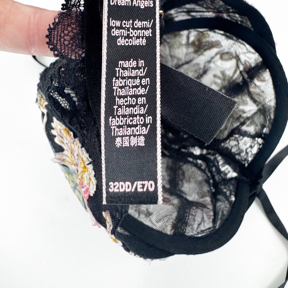 Victoria's Secret Dream Angels Low Cut Demi Bra 32DD‎ Black Floral Lace Unlined - Picture 9 of 9